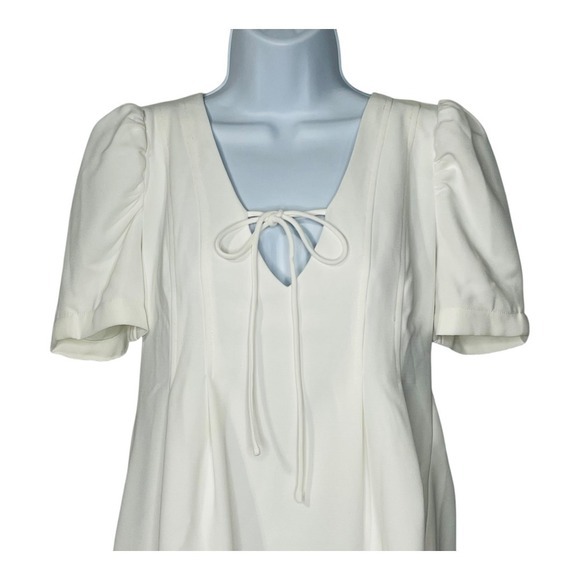 Line and Dot Day Break Puff Sleeve White Mini Dress Tie Front Size Small NWT - Picture 3 of 9
